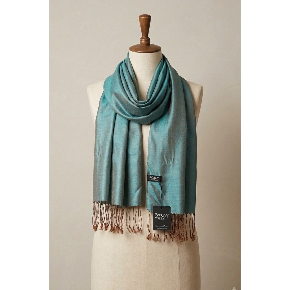 NWT Turkish Teal Pashmina Scarf Shawl Wrap Fringe 74" X 22" Acrylic Poly Blend